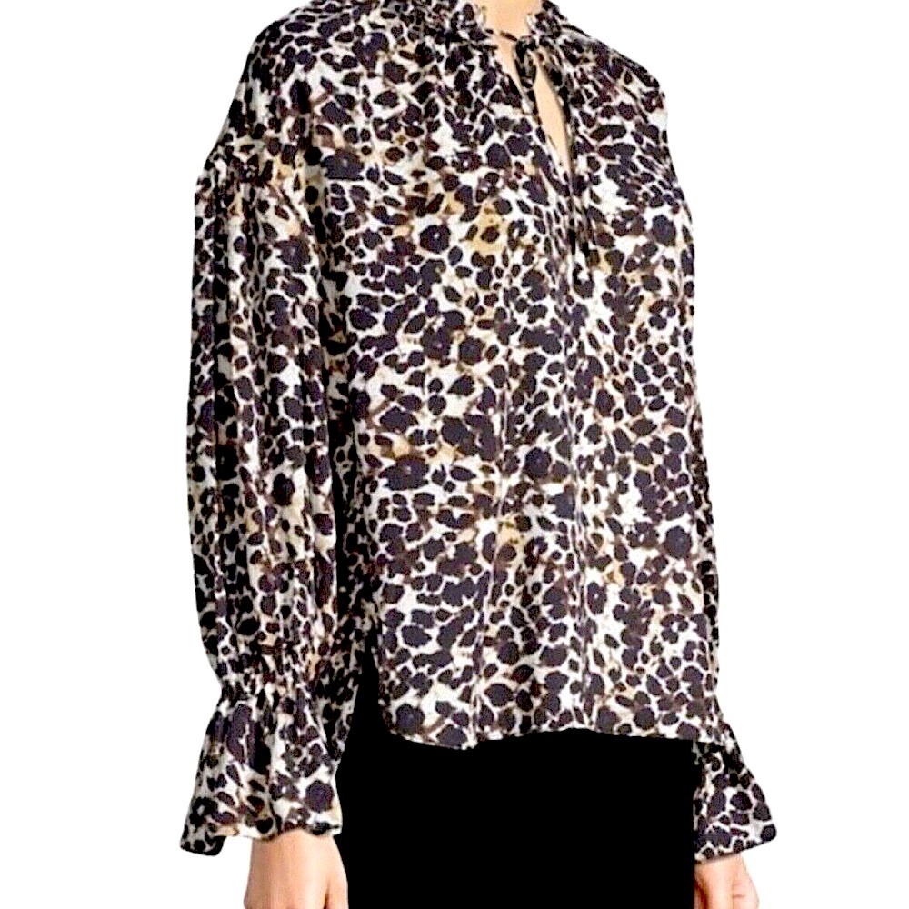 Sanctuary Leopard Print Blouse M BLK, White
